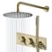 TRUSTMI Brushed Gold Shower System 12 Inch Rainfall Shower Set with Brass RoughIn Valve and Trim Kit BrickPattern SingleThreaded Knob Handle
