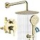Lavatrum Brushed Gold Shower Faucet Set with Valve 10 Inches High Pressure Shower Head Combo Set Wall Mount Rain Shower Head System with 6 Function Handheld
