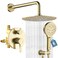 Lavatrum Brushed Gold Shower Faucet Set with Valve 10 Inches High Pressure Shower Head Combo Set Wall Mount Rain Shower Head System with 6 Function Handheld