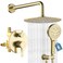 Lavatrum Brushed Gold Shower Faucet Set with Valve 10 Inches High Pressure Shower Head Combo Set Wall Mount Rain Shower Head System with 6 Function Handheld