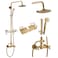 gotonovo Exposed Shower Faucet Set with Shower Shelf 8 inch Rainfall Shower Head with Handheld Sprayer Double Cross Handles Shower System Dual Functions Wall Mounted Antique Brass