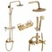 gotonovo Exposed Shower Faucet Set with Shower Shelf 8 inch Rainfall Shower Head with Handheld Sprayer Double Cross Handles Shower System Dual Functions Wall Mounted Antique Brass