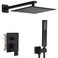 Heable Matte Black Shower System 12 Inches Bathroom Luxury Rain Shower Head with Handheld Combo Set Wall Mounted High Pressure Rainfall Shower Head System Shower Faucet with Valve and Trim Kit