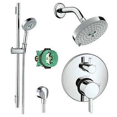 Hansgrohe KSH044472749566PC Raindance Shower Faucet Kit with Handshower Wallbar PBV Trim with Diverter and Rough Chrome
