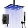 SKOWLL Shower Faucets Sets Complete Ceiling Mount 12 Inch LED Shower Head System with Handheld Bathroom Rainfall Shower Fixtures Valve Kit 3 Color Changing Showerhead Matte Black