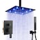 SKOWLL Shower Faucets Sets Complete Ceiling Mount 12 Inch LED Shower Head System with Handheld Bathroom Rainfall Shower Fixtures Valve Kit 3 Color Changing Showerhead Matte Black