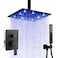 SKOWLL Shower Faucets Sets Complete Ceiling Mount 12 Inch LED Shower Head System with Handheld Bathroom Rainfall Shower Fixtures Valve Kit 3 Color Changing Showerhead Matte Black