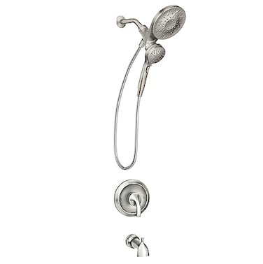 Moen Engage MultiFunction Handshower and Rainfall Shower Head Trim Combo with Handle Tub Spout Metal Hose and Valve Brushed Nickel 82304SRN