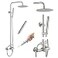 gotonovo Outdoor Shower Faucet Sets Brushed Nickel 304 Stainless Steel Shower Head with 2 in 1 Cylinder Handheld Spray 2 Function Exposed Shower Combo Set Wall Mount Single Handle