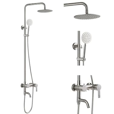 gotonovo Shower Faucet Sets SUS 304 Stainless Steel Rain Shower System 3 Triple Function with 8 Rain Shower Head Adjustable Handheld Shower Spray Brushed Nickel