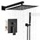 BWE Black Shower Faucet Set 12 Inch Square Rain Shower Head and Handle Set Bathroom Shower System Sets Complete Combo 2Functions Pressure Balancing Wall Mount Rainfall Shower Mixer Valve