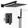 BWE Black Shower Faucet Set 12 Inch Square Rain Shower Head and Handle Set Bathroom Shower System Sets Complete Combo 2Functions Pressure Balancing Wall Mount Rainfall Shower Mixer Valve