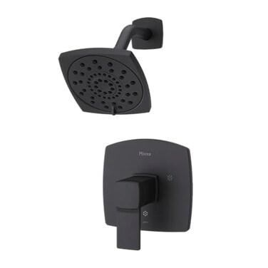 Pfister Deckard Matte Black Shower Faucet Set with MultiFunction Showerhead Square Modern Design Pressure Balance Single Handle Bathroom Shower Fixtures LG897DAB