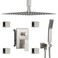 Dasan Brushed Nickel Shower System with 4 PCS Shower Body Spray Jets 12 Ceiling Shower Head Handheld Spray DASAN Full Body Shower Faucet System with Jets Rainfall Shower Combo Set SASS03BBNS12C