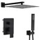 JingGang Matte Black Shower System 10 Inch Bathroom Luxury Rain Mixer Shower Combo Set Wall Mounted Rainfall Shower Head and Handheld System Shower Faucet Roughin Valve Body and Trim Kit