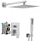 JingGang Brushed Nickel Shower System 10 Inch Bathroom Luxury Rain Mixer Shower Combo Set Wall Mounted Rainfall Shower Head and Handheld System Shower Faucet Roughin Valve Body and Trim Kit