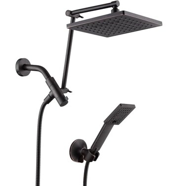 BRIGHT SHOWERS High Pressure Rain Shower Head Combo with Double Extension Arm 8 Inch Rainfall Shower Head with Handheld Spray Height Adjustable Dual Square Showerhead Set OilRubbed Bronze