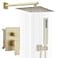 JingGang Brushed Gold Shower System 10 Inch Bathroom Luxury Rain Mixer Shower Combo Set Wall Mounted Rainfall Shower Head and Handheld System Shower Faucet Roughin Valve Body and Trim Kit