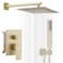 JingGang Brushed Gold Shower System 10 Inch Bathroom Luxury Rain Mixer Shower Combo Set Wall Mounted Rainfall Shower Head and Handheld System Shower Faucet Roughin Valve Body and Trim Kit