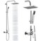 Heyalan Polish Chrome Exposed Shower System 2 Functional Bathroom Shower Set 8 Inch Square Rainfall Shower Head with Hand Sprayer Wall Mounted