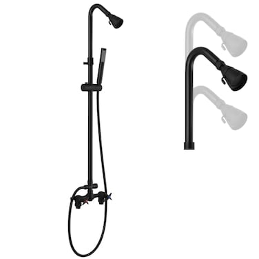 Cinwiny Matte Black Wall Mount Outdoor Shower Kit with Hand Held Spray Two Cross Handles with Adjustable Slide Bar Two Function Exposed Shower Faucet System