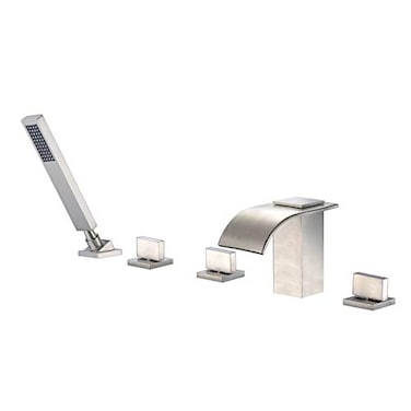 sumerain Roman Tub Faucet with Hand Shower Waterfall Tub Filler Deck Mount Brushed Nickel SUMERAIN