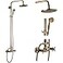 gotonovo Exposed Bathroom Shower Faucet Set Shower Fixture 8 Inch Rainfall Shower Head Handheld Shower Cross Handle Wall Mount 2 Functions Antique Brass