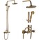 gotonovo Exposed Bathroom Shower Faucet Set Shower Fixture 8 Inch Rainfall Shower Head Handheld Shower Cross Handle Wall Mount 2 Functions Antique Brass