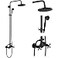 gotonovo Exposed Bathroom Shower Faucet Set Shower Fixture 8 Inch Rainfall Shower Head Handheld Shower Cross Handle Wall Mount 2 Functions Matte Black