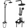 gotonovo Exposed Bathroom Shower Faucet Set Shower Fixture 8 Inch Rainfall Shower Head Handheld Shower Cross Handle Wall Mount 2 Functions Matte Black