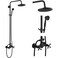 gotonovo Exposed Bathroom Shower Faucet Set Shower Fixture 8 Inch Rainfall Shower Head Handheld Shower Cross Handle Wall Mount 2 Functions Matte Black