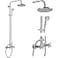 gotonovo Exposed Bathroom Shower Faucet Set Shower Fixture 8 Inch Rainfall Shower Head Handheld Shower Cross Handle Wall Mount 2 Functions Polished Chrome