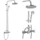 gotonovo Exposed Bathroom Shower Faucet Set Shower Fixture 8 Inch Rainfall Shower Head Handheld Shower Cross Handle Wall Mount 2 Functions Polished Chrome