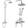 gotonovo Exposed Bathroom Shower Faucet Set Shower Fixture 8 Inch Rainfall Shower Head Handheld Shower Cross Handle Wall Mount 2 Functions Polished Chrome