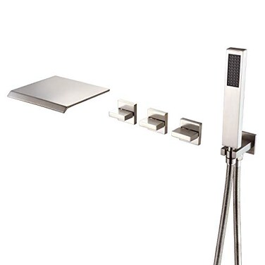 sumerain Wall Mount Tub Faucet Brushed Nickel with Hand Shower and Wide Waterfall Spout High Flow Rate SUMERAIN