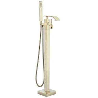 Senlesen Freestanding Bathtub Faucets Floor Mounted Tub Filler Faucet with Handshower Brushed Gold