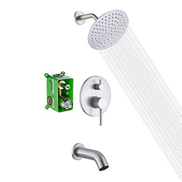 sumerain Tub Shower Faucet Set Brushed NickelHigh Flow Waterfall Tub Spout and High Pressure Rain ShowerSUMERAIN