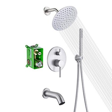 sumerain Brushed Nickel Shower System with Waterfall Tub Spout 8 Inches Rain Shower and Handheld