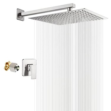 GGStudy Brushed Nickel Shower Faucet Single Function Shower Trim Kit with Roughin Valve Shower Set Bath Rainfall Shower Faucet System 10 inch Square Stainless Steel Metal Shower Head