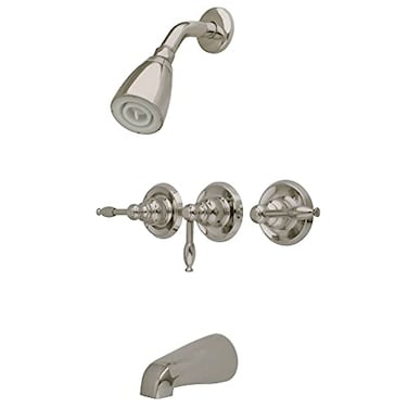 Kingston Brass KB238KL Tub and Shower Faucet with Three Lever Handle Brushed Nickel5Inch Spout Reach