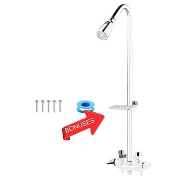 Artiwell Outdoor Shower Fixture Systemwith Rustproof Riser and Riser Extension Double Handle Utility Shower Faucet with Showerhead and Soap Dish Polished Chrome