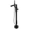 Wowkk Waterfall Freestanding Bathtub Faucet Black Floor Mount Tub Filler Brass Single Handle Bathroom Faucets with Hand Shower
