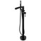 Wowkk Waterfall Freestanding Bathtub Faucet Black Floor Mount Tub Filler Brass Single Handle Bathroom Faucets with Hand Shower
