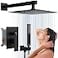 EMBATHER Black Shower System 12 Inches Shower Faucet Set with Square Rain Shower Head and Handheld For Bathroom Matte Black Shower Combo Set Wall Mounted Roughin Valve Trim Included