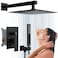 EMBATHER Black Shower System 12 Inches Shower Faucet Set with Square Rain Shower Head and Handheld For Bathroom Matte Black Shower Combo Set Wall Mounted Roughin Valve Trim Included