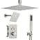 JetsBath Thermostatic Dual Shower Heads System with Ceiling 12Inch Rainfall Shower Wall Mount 6Inch High Pressure Shower Head Brushed Nickel Bathroom Shower Faucet Set with Handheld Sprayer