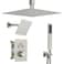 JetsBath Thermostatic Dual Shower Heads System with Ceiling 12Inch Rainfall Shower Wall Mount 6Inch High Pressure Shower Head Brushed Nickel Bathroom Shower Faucet Set with Handheld Sprayer