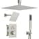 JetsBath Thermostatic Dual Shower Heads System with Ceiling 12Inch Rainfall Shower Wall Mount 6Inch High Pressure Shower Head Brushed Nickel Bathroom Shower Faucet Set with Handheld Sprayer