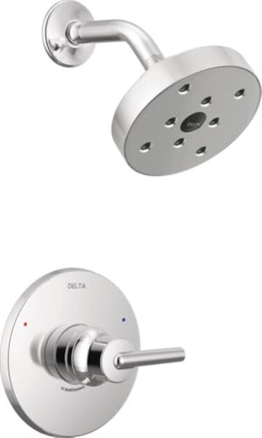 Delta Faucet Trinsic 14 Series SingleFunction Shower Trim Kit with SingleSpray H2Okinetic Shower Head Chrome T14259 Valve Not Included