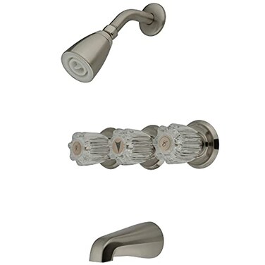 Kingston Brass KB138 3 Acrylic Handle Tub and Shower Faucet Brushed Nickel 5Inch Spout Reach